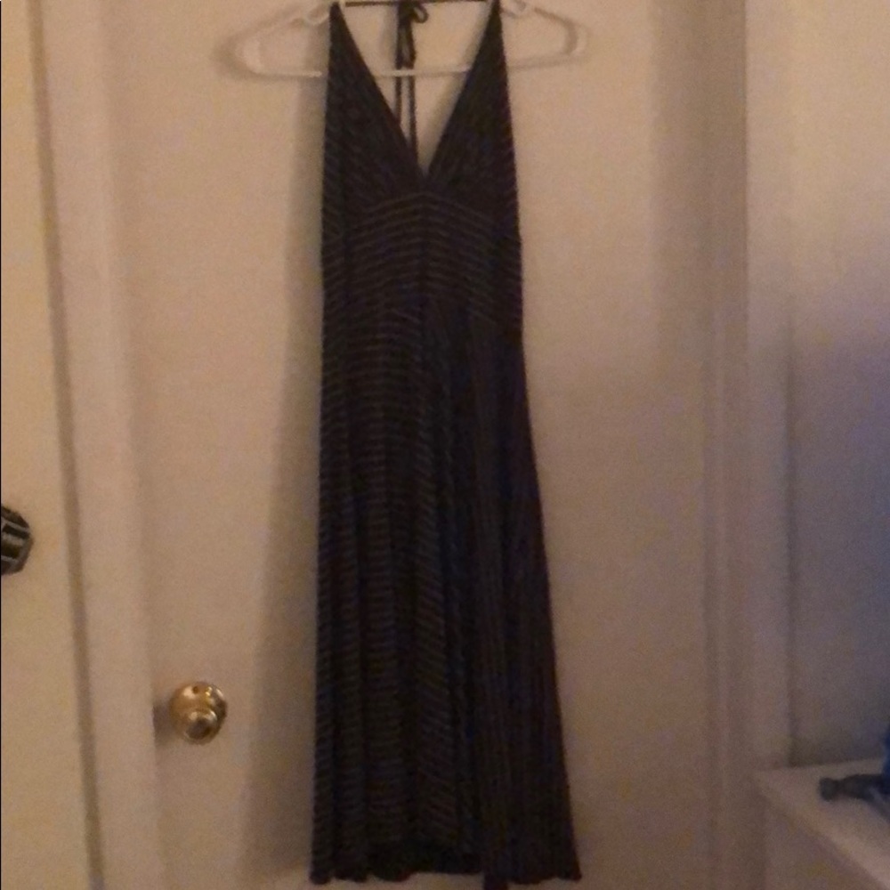 Brown with white stripe halter A-line dress
